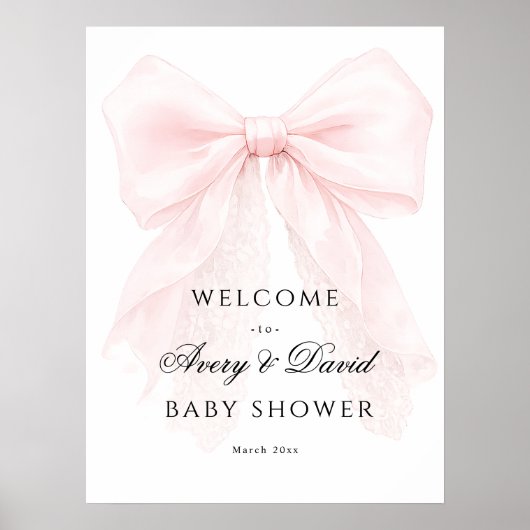 Pink Bow Girl Modern Baby Shower  ポスター (正面)