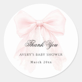 Pink Bow Girl Modern Baby Shower  ラウンドシール