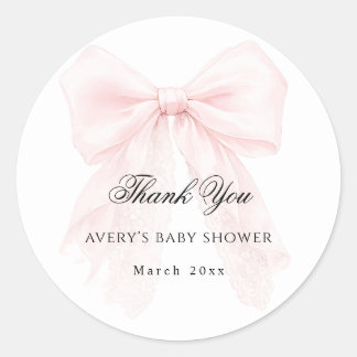 Pink Bow Girl Modern Baby Shower  ラウンドシール