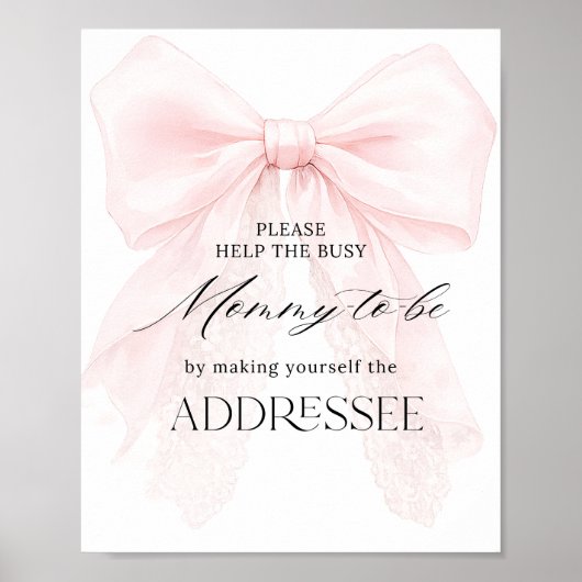 Pink Bow Girl Modern Baby Shower Address Sign ポスター (正面)