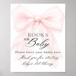 Pink Bow Girl Modern Baby Shower Book Request ポスター