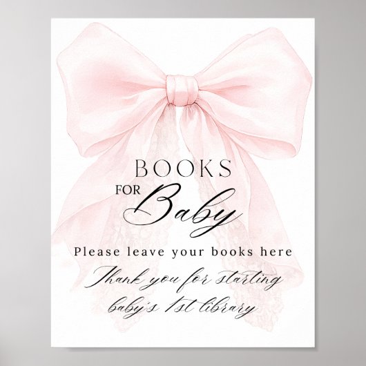 Pink Bow Girl Modern Baby Shower Book Request ポスター (正面)
