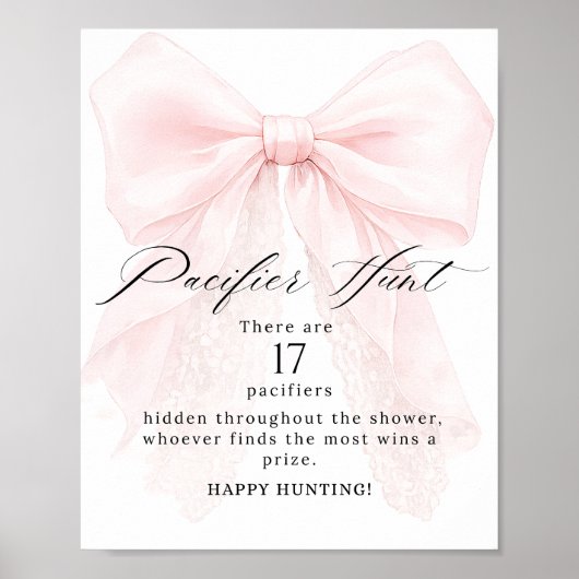 Pink Bow Girl Modern Baby Shower Game ポスター (正面)
