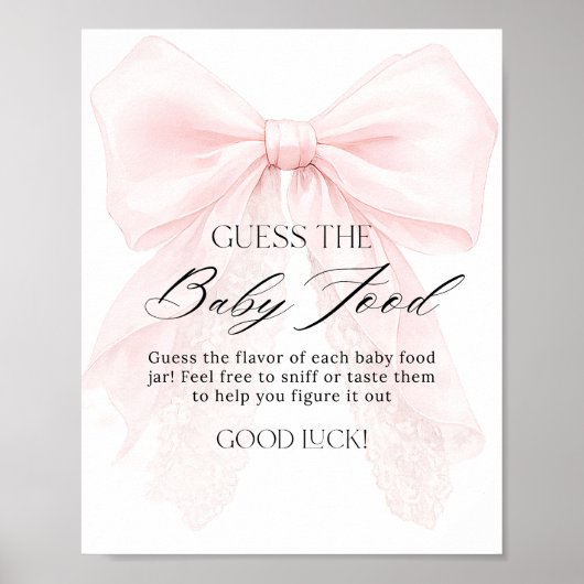 Pink Bow Girl Modern Baby Shower Guess food ポスター (正面)