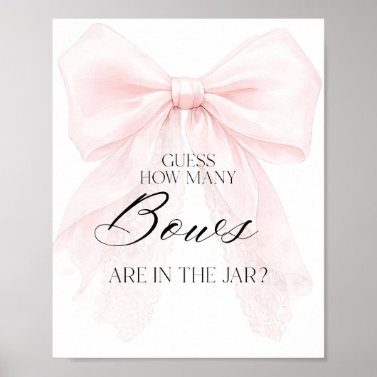 Pink Bow Girl Modern Baby Shower Guess Game ポスター (正面)