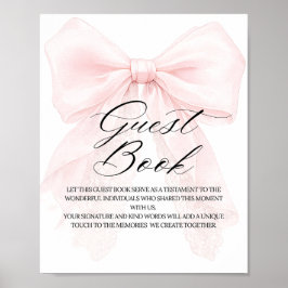 Pink Bow Girl Modern Baby Shower Guest Book ポスター