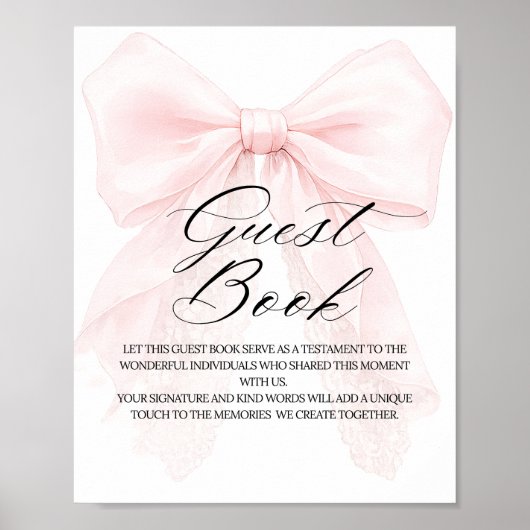 Pink Bow Girl Modern Baby Shower Guest Book ポスター (正面)