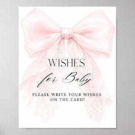 Pink Bow Girl Modern Baby Shower Wishes ポスター