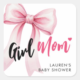 Pink Bow Girl Mom Ribbon Cute Baby Shower スクエアシール