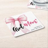 Pink Bow Girl Mom Ribbon Cute Baby Shower スクエアペーパーコースター (アングル)