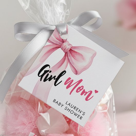 Pink Bow Girl Mom Ribbon Cute Baby Shower フェイバータグ