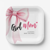 Pink Bow Girl Mom Ribbon Cute Baby Shower ペーパープレート (正面)