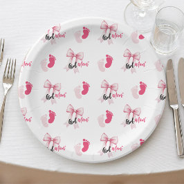 Pink Bow Girl Mom Ribbon Cute Baby Shower ペーパープレート
