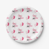 Pink Bow Girl Mom Ribbon Cute Baby Shower ペーパープレート (正面)