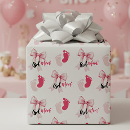 Pink Bow Girl Mom Ribbon Cute Baby Shower ラッピングペーパー
