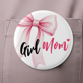 Pink Bow Girl Mom Ribbon Cute Baby Shower 缶バッジ