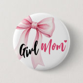 Pink Bow Girl Mom Ribbon Cute Baby Shower 缶バッジ (正面)