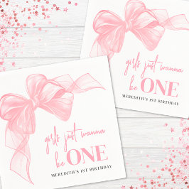 Pink Bow Girls 1st Birthday スタンダードカクテルナプキン