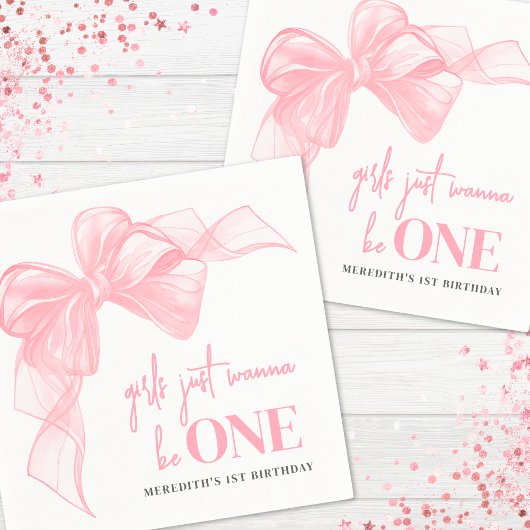 Pink Bow Girls 1st Birthday スタンダードカクテルナプキン