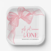 Pink Bow Girls 1st Birthday ペーパープレート (正面)