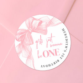 Pink Bow Girls 1st Birthday ラウンドシール
