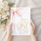 Pink Bow Girls 1st Birthday  招待状