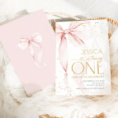 Pink Bow Girls 1st Birthday  招待状