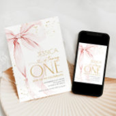 Pink Bow Girls 1st Birthday  招待状