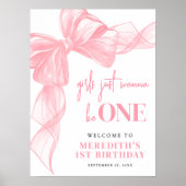 Pink Bow Girls 1st Birthday Welcome Sign ポスター (正面)