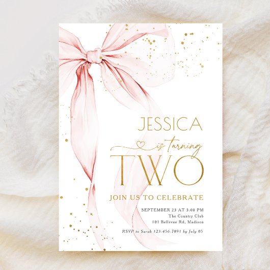 Pink Bow Girls 2nd Birthday  招待状