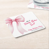 Pink Bow Girls 2nd Birthday Party Terrible Two スクエアペーパーコースター (アングル)