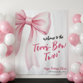 Pink Bow Girls 2nd Birthday Party Terrible Two タペストリー