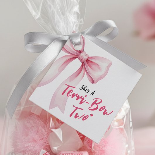 Pink Bow Girls 2nd Birthday Party Terrible Two フェイバータグ