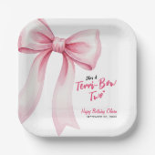 Pink Bow Girls 2nd Birthday Party Terrible Two ペーパープレート (正面)