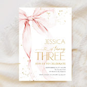 Pink Bow Girls 3rd Birthday  招待状