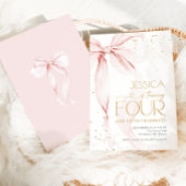 Pink Bow Girls 4th Birthday 招待状