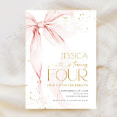 Pink Bow Girls 4th Birthday  招待状