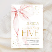 Pink Bow Girls 5th Birthday  招待状