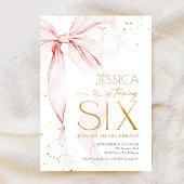 Pink Bow Girls 6th Birthday  招待状