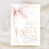 Pink Bow Girls 7th Birthday  招待状