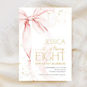 Pink Bow Girls 8th Birthday 招待状