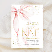 Pink Bow Girls 9th Birthday  招待状