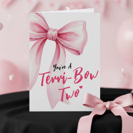 Pink Bow Girls Happy 2nd Birthday Terrible Two カード