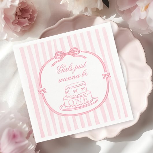Pink Bow Girls Just Wanna be One スタンダードカクテルナプキン
