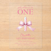 Pink Bow Girls Just Wanna Be One 1st Birthday  アクリル招待状 (正面)