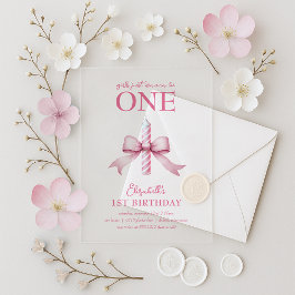 Pink Bow Girls Just Wanna Be One 1st Birthday  アクリル招待状