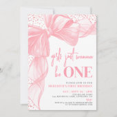 Pink Bow Girls Just Wanna Be ONE 1st Birthday 招待状 (正面)