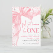 Pink Bow Girls Just Wanna Be ONE 1st Birthday 招待状 (スタンド正面)