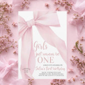  Pink Bow Girls Just Wanna be ONE First Birthday 招待状