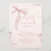 Pink Bow Girls Just Wanna be Twenty Birthday 招待状 (正面/裏面)